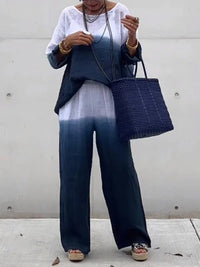 Denise Casual Linen Blouse in Indigo