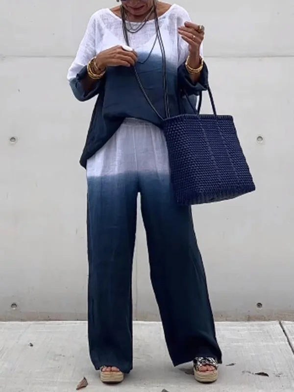 Denise Casual Linen Blouse in Indigo