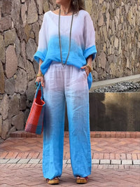 Denise Casual Linen Blouse in Sky Blue