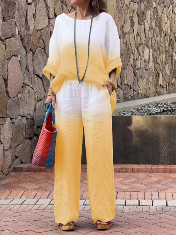 Denise Casual Linen Blouse in Yellow