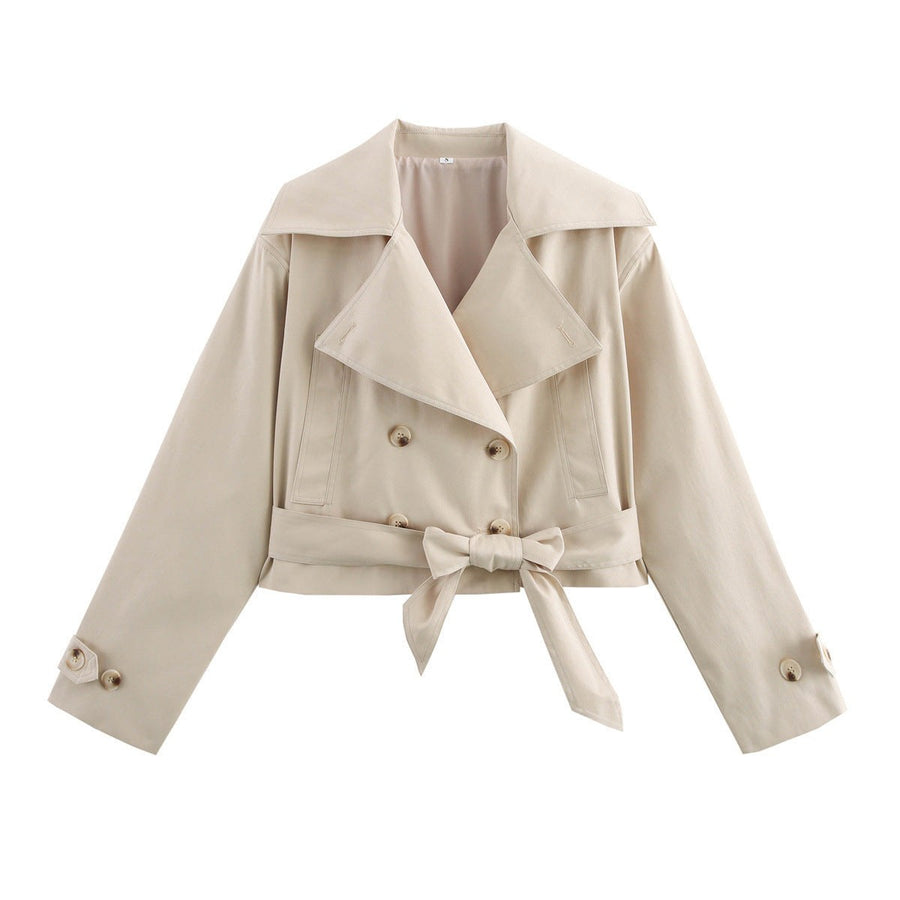 Denise Casual Vest with Button Front and Belted in Beige
