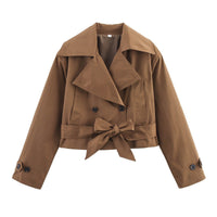 Denise Casual Vest with Button Front and Belted in Khaki