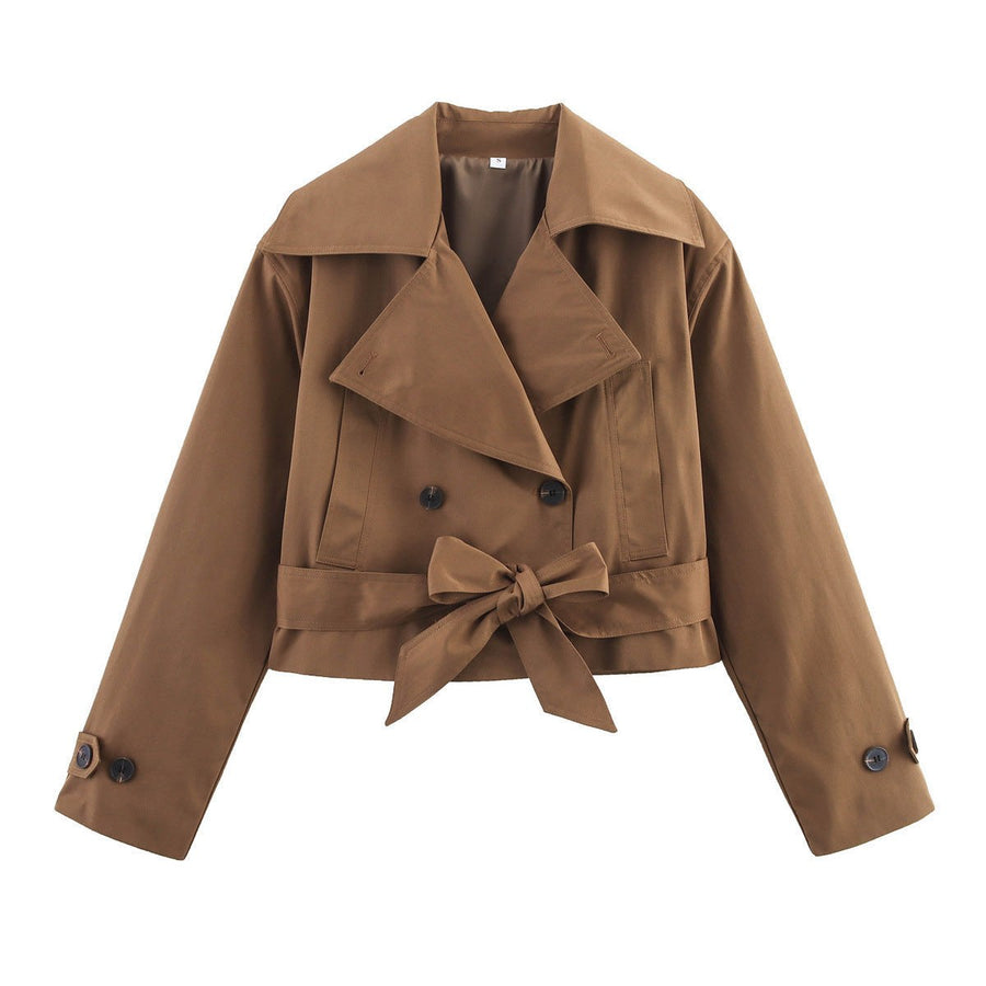 Denise Casual Vest with Button Front and Belted in Khaki