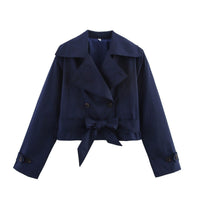 Denise Casual Vest with Button Front and Belted in Navy