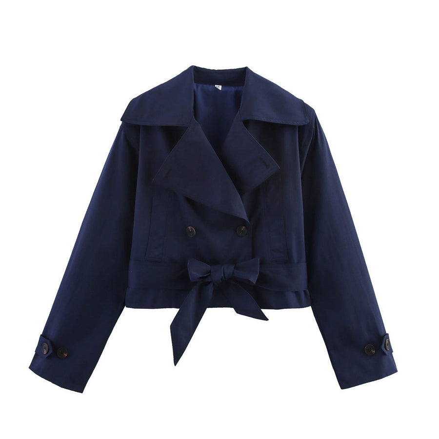 Denise Casual Vest with Button Front and Belted in Navy