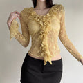 Denise Elegant Lace Top with Long Sleeve and Ruffles