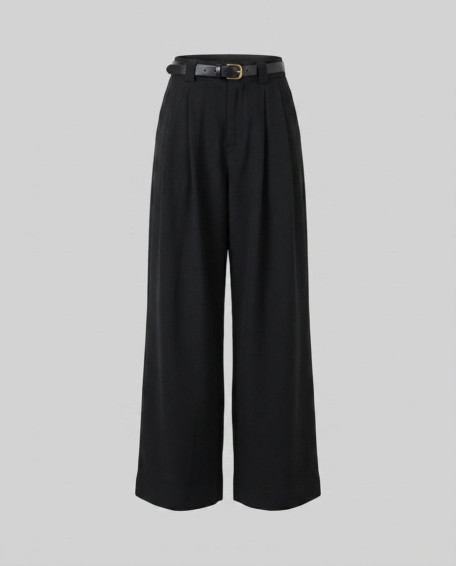 Denise Elegant Linen Trousers with Fitted in Black