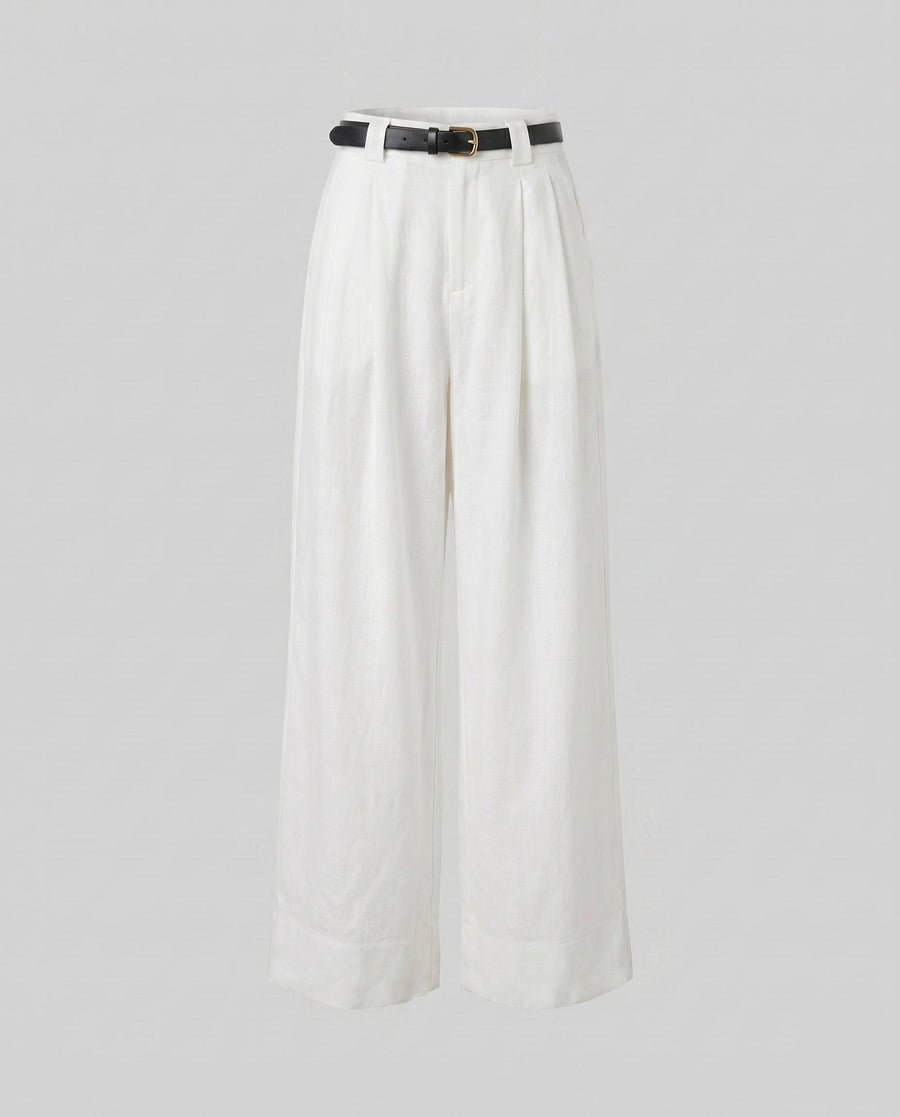 Denise Elegant Linen Trousers with Fitted in White