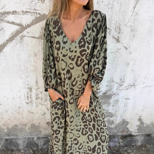 Denise Leopard Print Dress in Green
