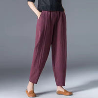 Desiree Women's Relaxed Tapered Harem Pants in Burgundy