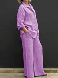 Mabel | Women's 2 Piece Textured Shirt and Wide Leg Trouser Set