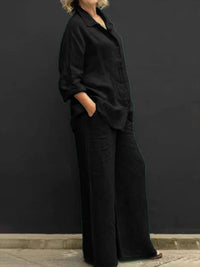 Mabel | Women's 2 Piece Textured Shirt and Wide Leg Trouser Set