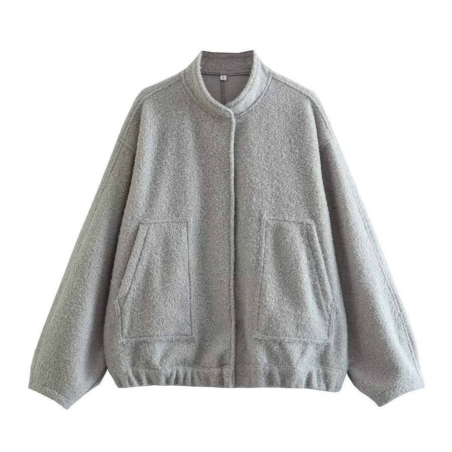 Diana Casual Jacket with Pockets and Oversized in Light Grey