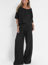 Diana Casual Linen Top in Black