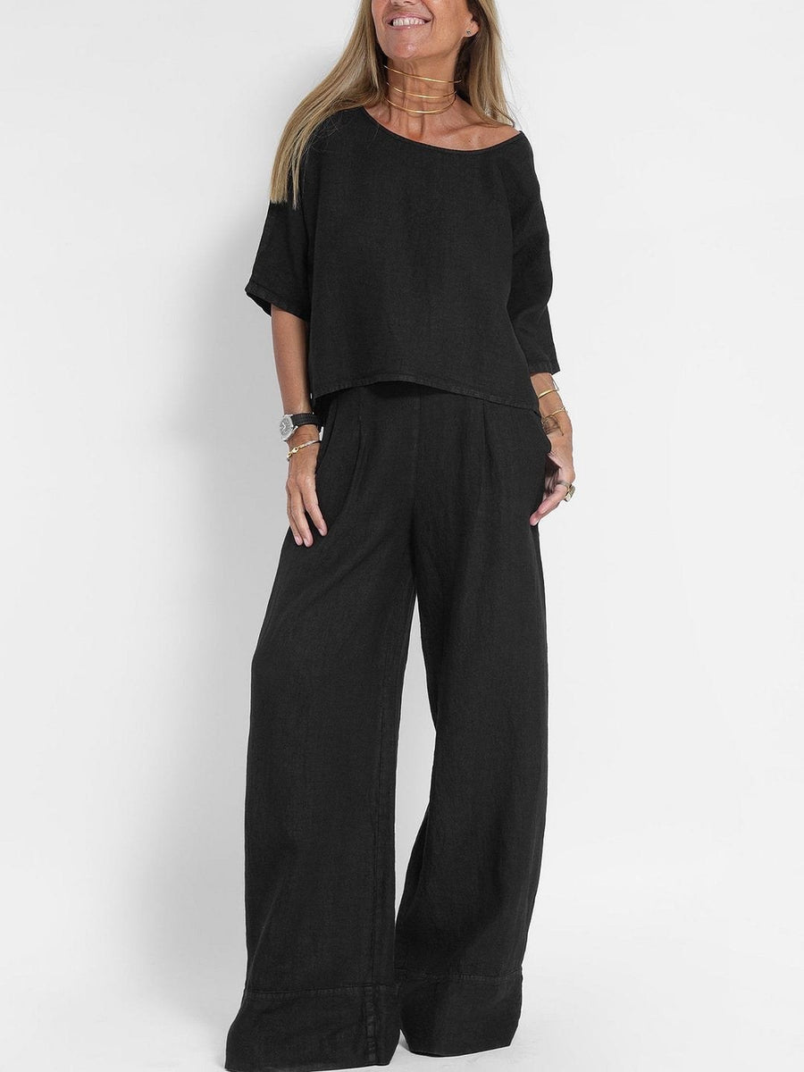 Diana Casual Linen Top in Black