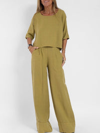 Diana Casual Linen Top in Brown