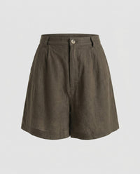 Diana Elegant Linen Shorts with Side Pockets and Pockets in Coffee