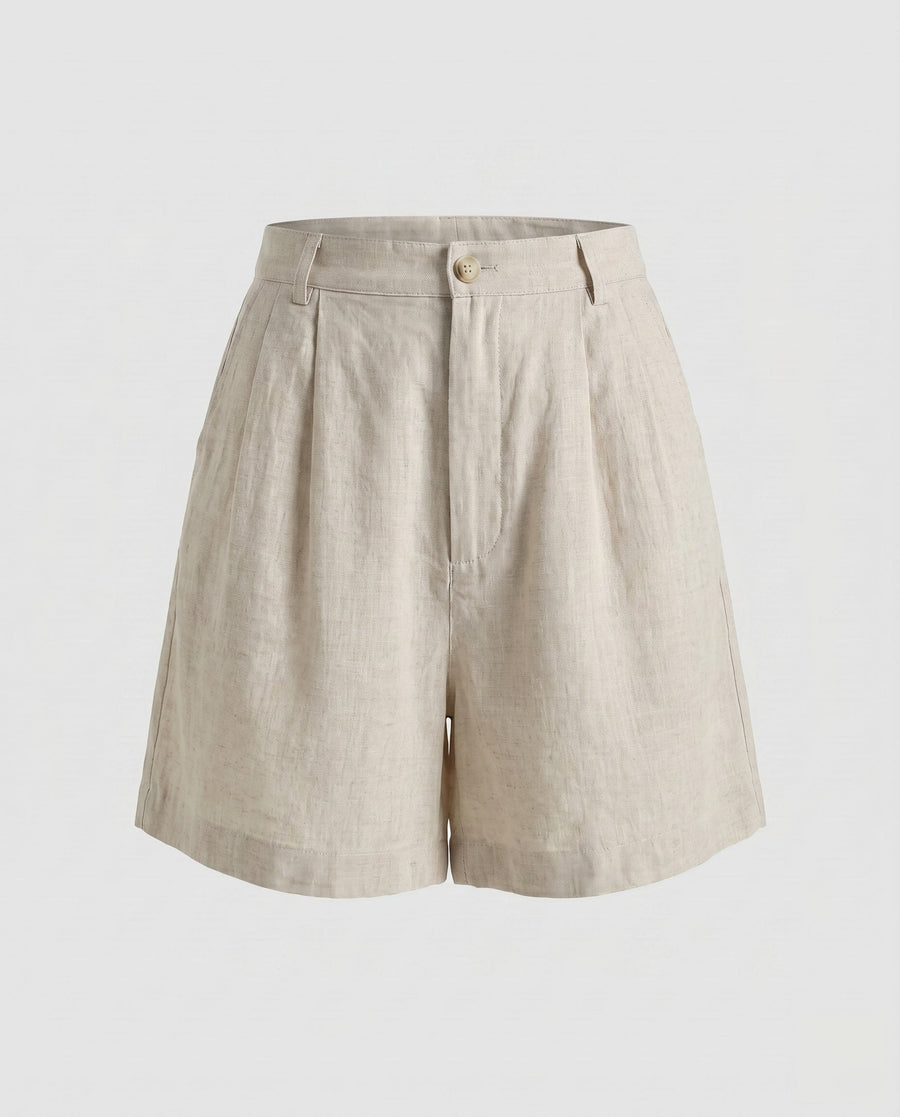 Diana Elegant Linen Shorts with Side Pockets and Pockets in White