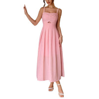 Diana Linen Dress with V-Neck in Blue