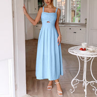 Diana Linen Dress with V-Neck in Blue