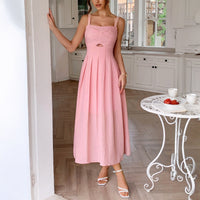 Diana Linen Dress with V-Neck in Pink