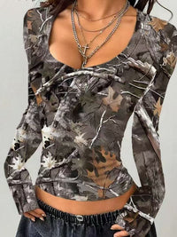 Diana Shirt with V-Neck and Long Sleeve in Dark Grey