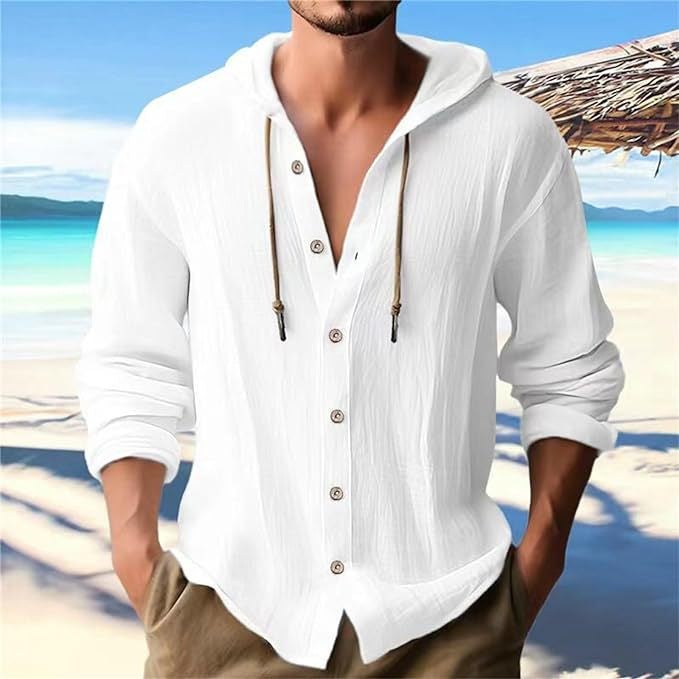 Diederik Casual Linen Shirt with Button Front and Hood in Black