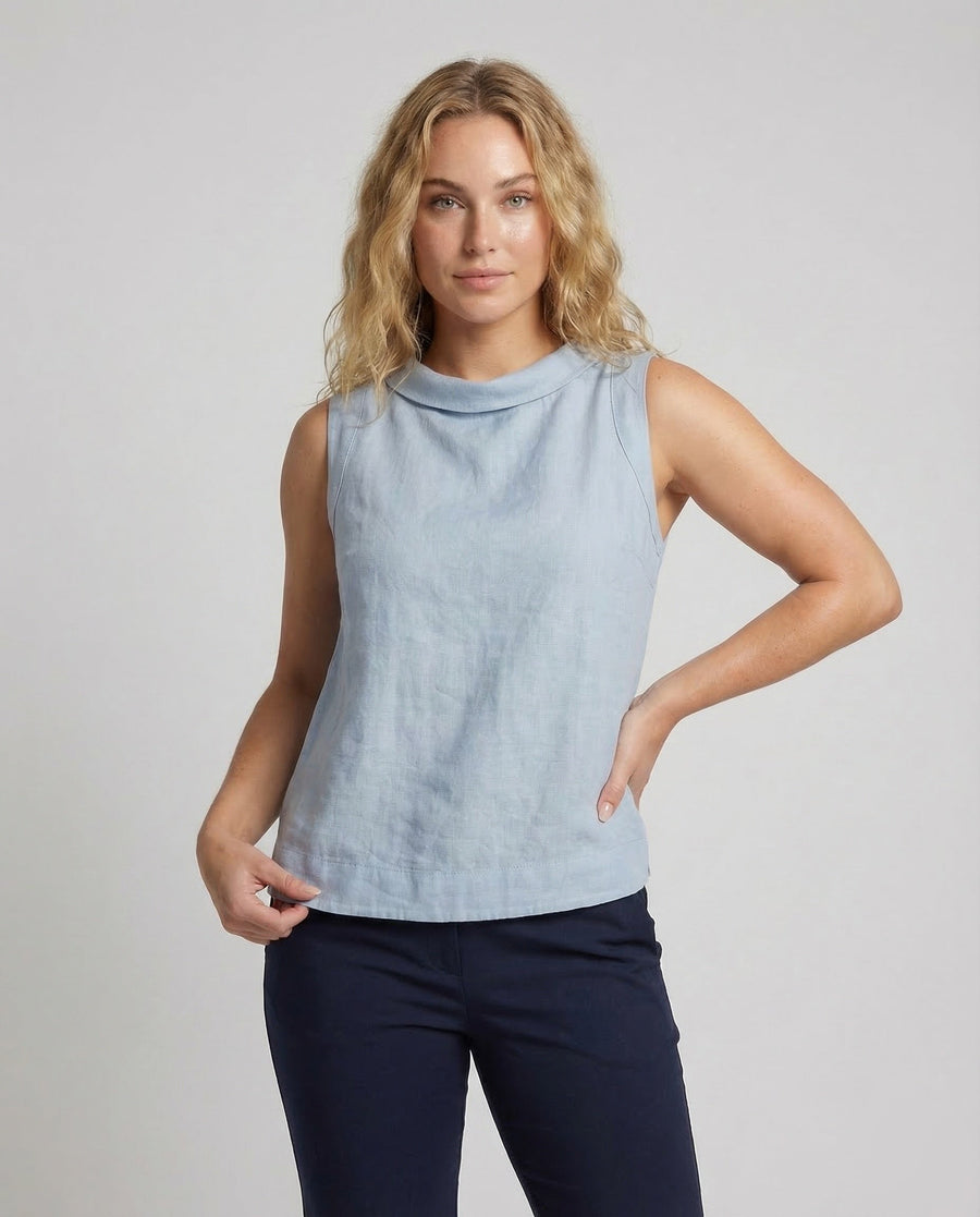 Dinah Linen Top with Crew Neck and Sleeveless