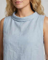 Dinah Linen Top with Crew Neck and Sleeveless