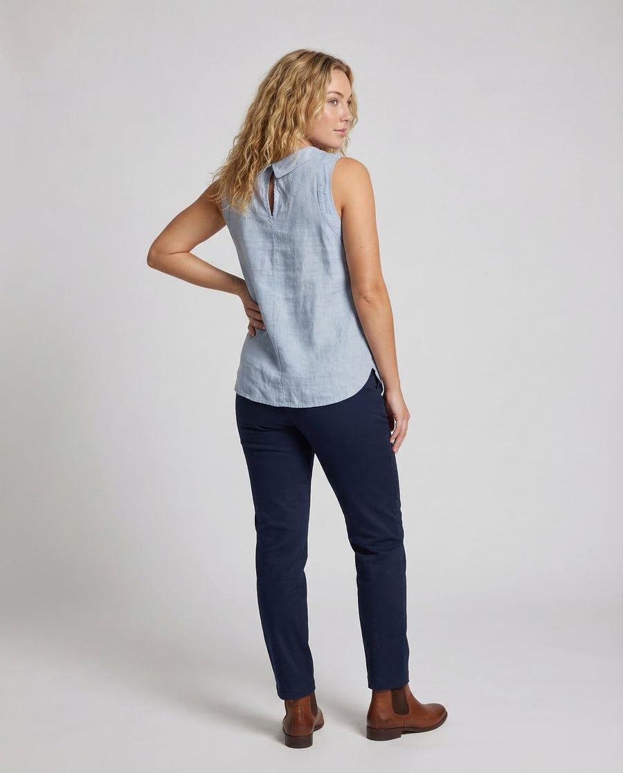 Dinah Linen Top with Crew Neck and Sleeveless