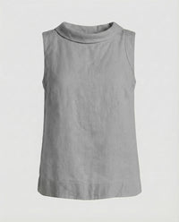Dinah Linen Top with Crew Neck and Sleeveless in Grey