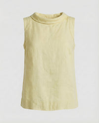 Dinah Linen Top with Crew Neck and Sleeveless in Yellow