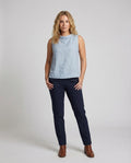 Dinah Linen Top with Crew Neck and Sleeveless