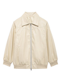 Dita Casual Leather Jacket in Beige