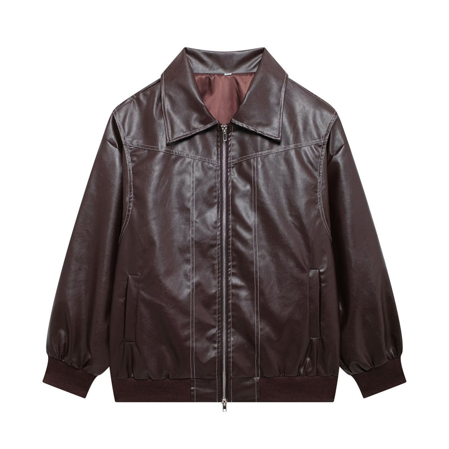 Dita Casual Leather Jacket in Brown