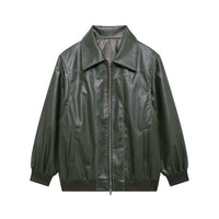 Dita Casual Leather Jacket in Dark Green