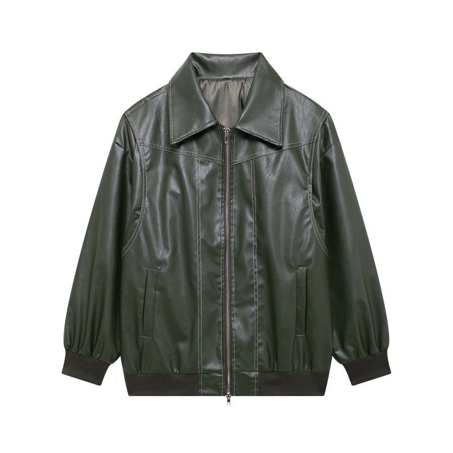 Dita Casual Leather Jacket in Dark Green