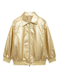 Dita Casual Leather Jacket in Gold