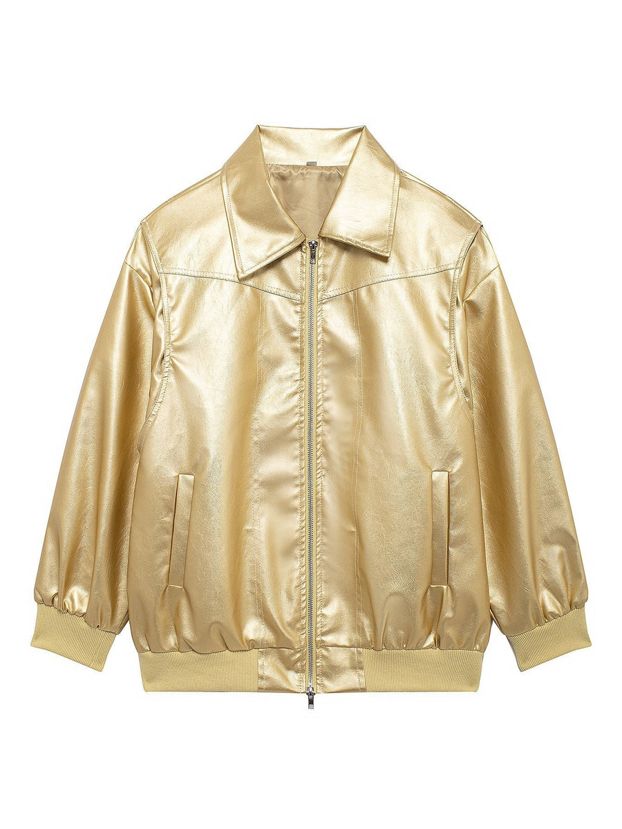 Dita Casual Leather Jacket in Gold