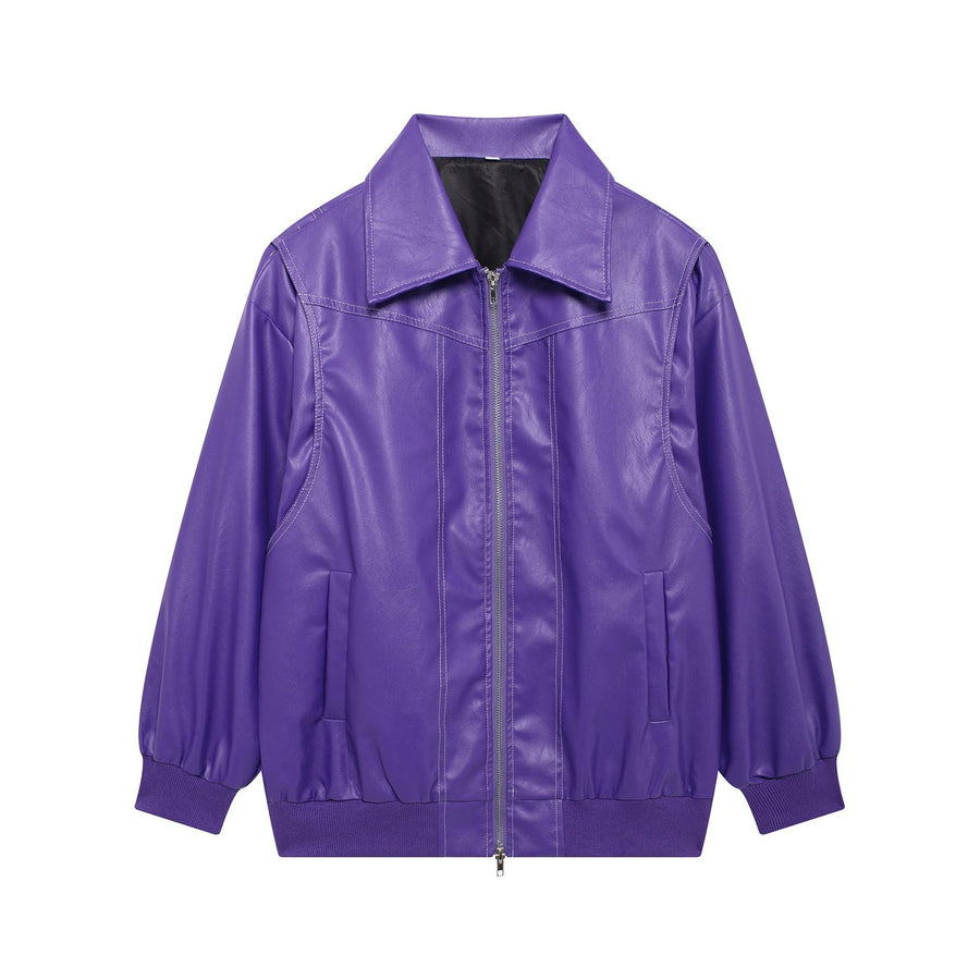 Dita Casual Leather Jacket in Purple