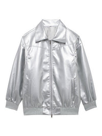 Dita Casual Leather Jacket in Silver