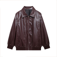 Dita Casual Leather Jacket in Wine Red