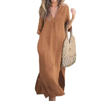 Dita Casual Midi Dress with V-Neck and Pockets in Blue