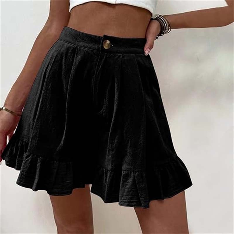 Donna™ Breezy Ruffle Hem Shorts in Black