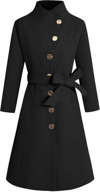Dora Elegant Coat with Belted in Black