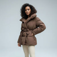 Dora Jacket with Stand Collar in Brown
