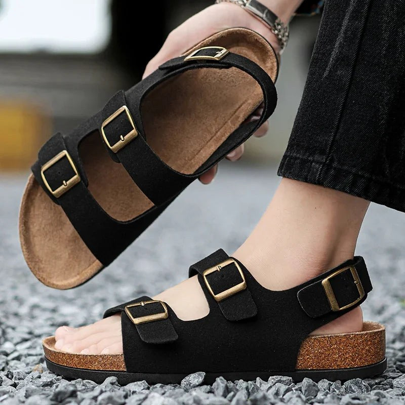 Dorian Cork Sandals in Charcoal