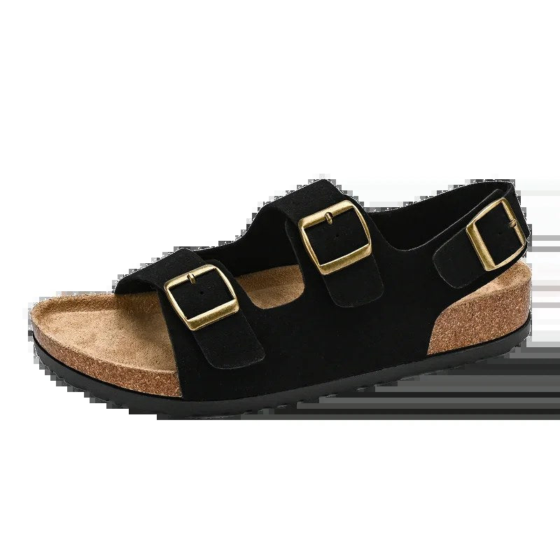 Dorian Cork Sandals in Charcoal