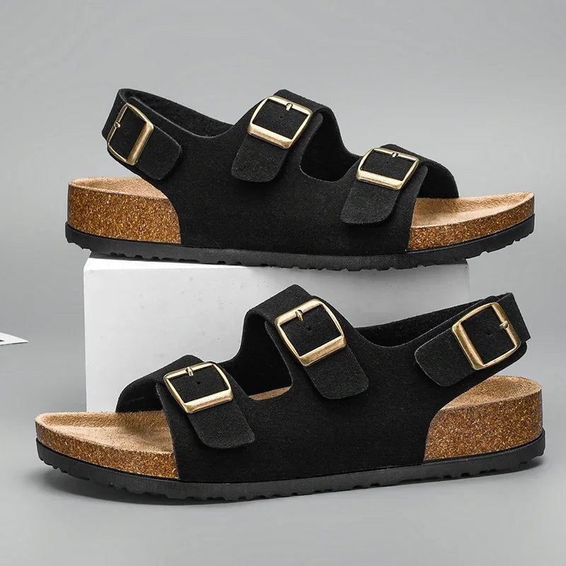 Dorian Cork Sandals in Charcoal