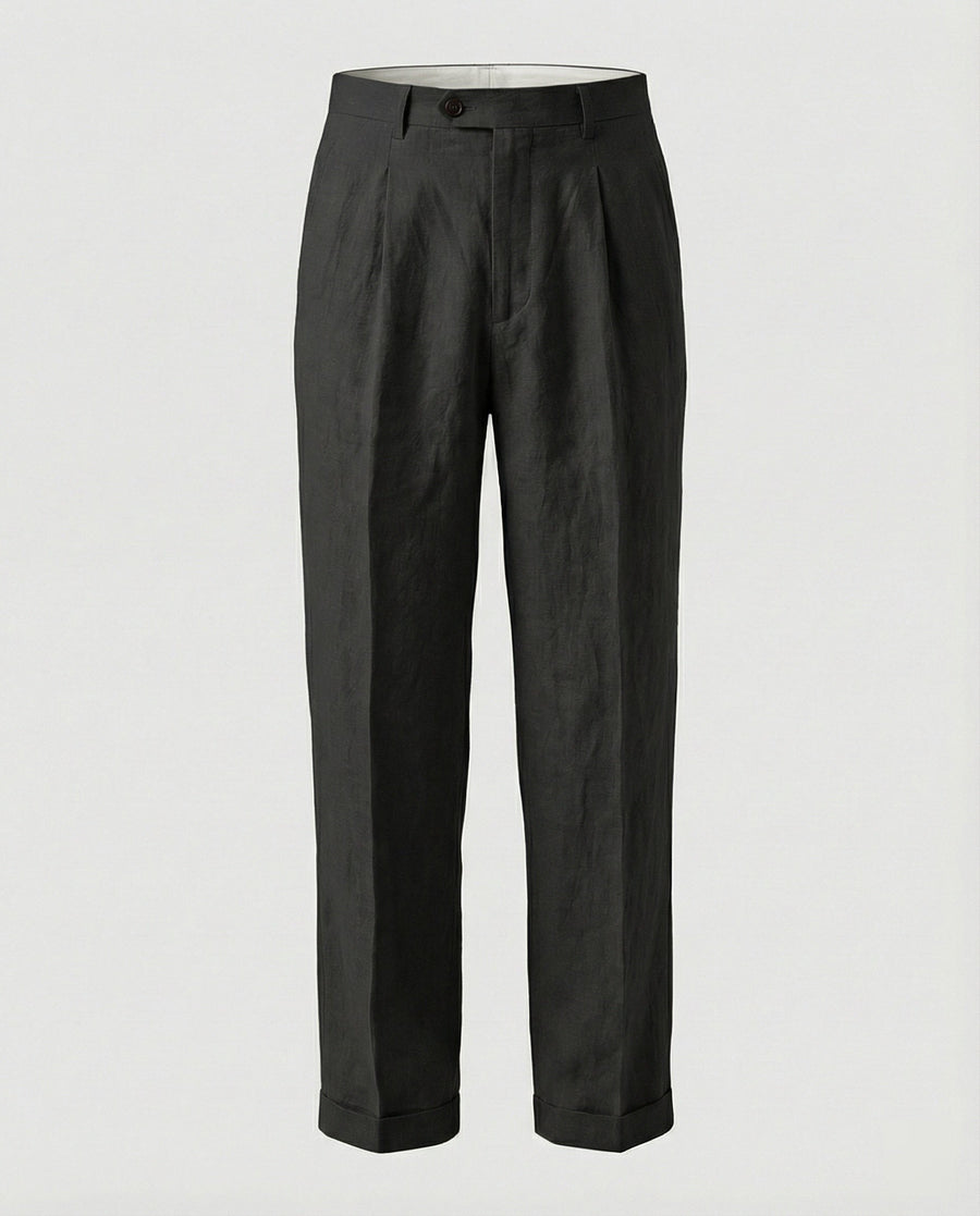 Dorian Elegant Linen Trousers in Black